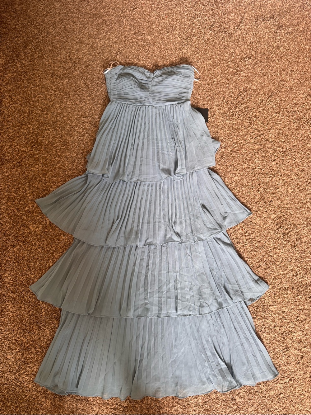 LULUs Strapless Tiered Pleated Maxi Dress in Light Blue